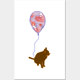 A kitty and his love heart balloon Posters and Art